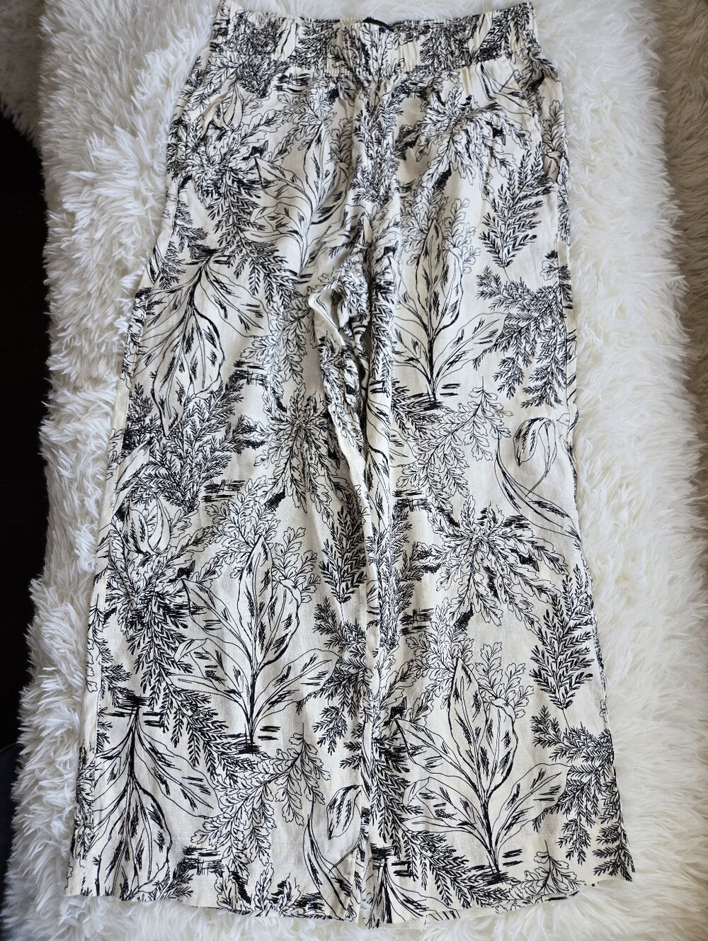 Tahari Wide Leg Cropped Linen Pull-on Pants Small